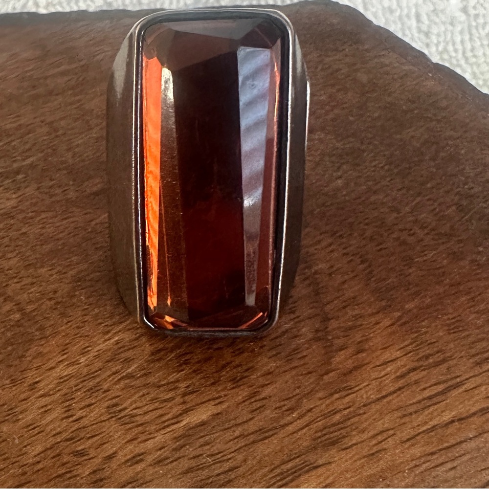 Bold Rectangular Ring With Amber Stone - image 1